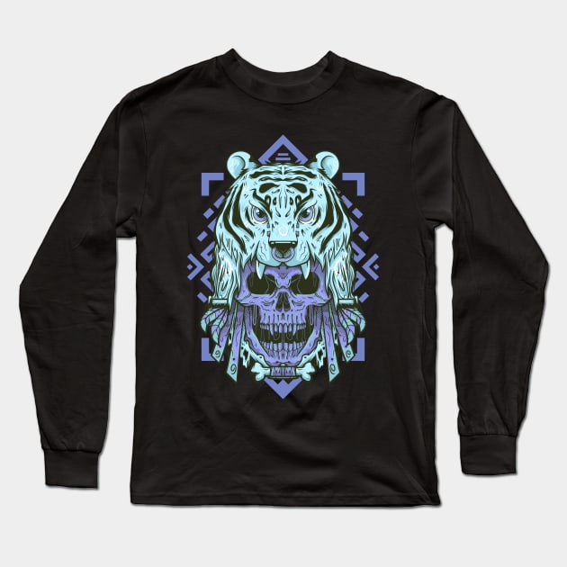 Tiger Head Skull V.4 Long Sleeve T-Shirt by barqisme